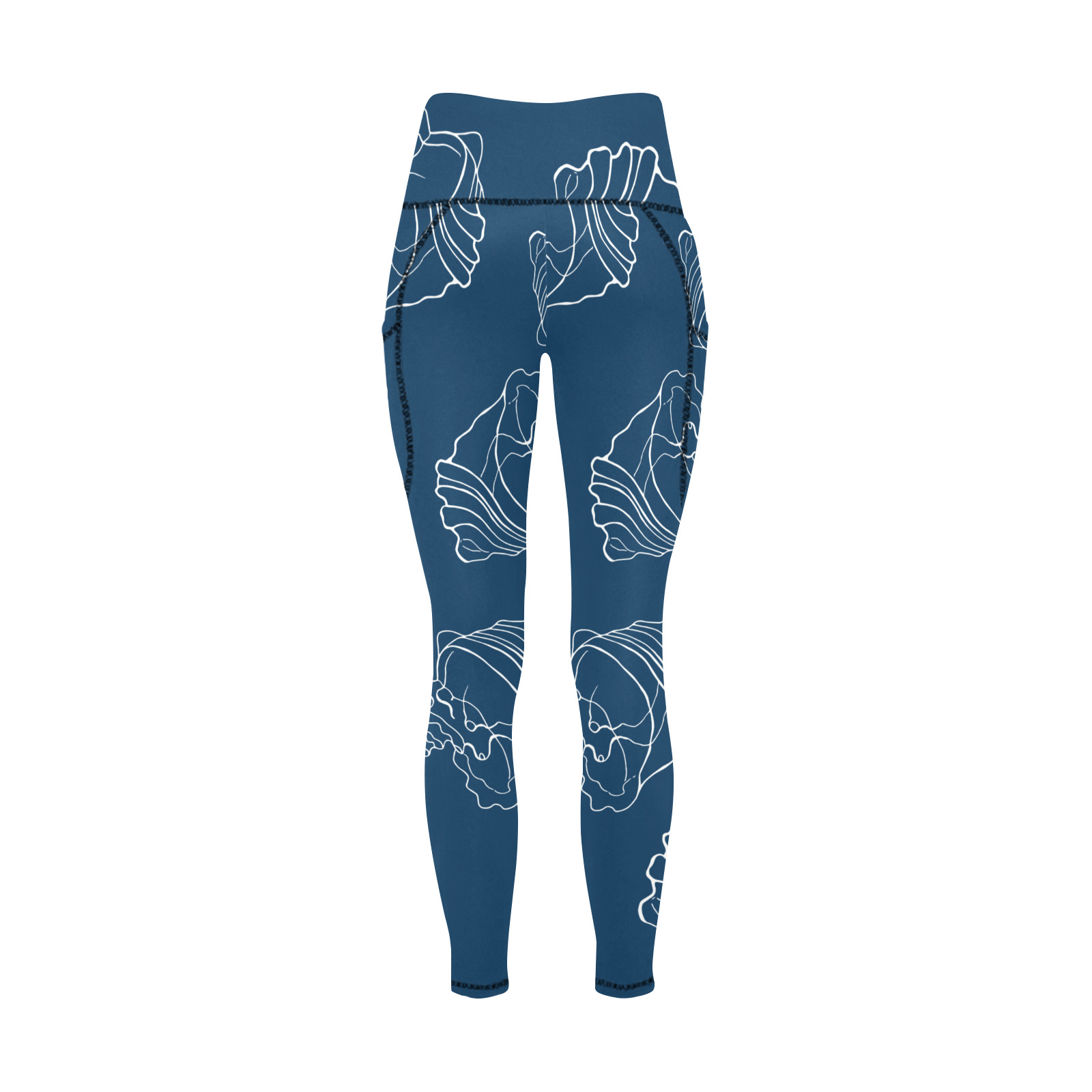 White shell silhouette on Blue background Women's All Over Print Leggings with Pockets (Model L56)