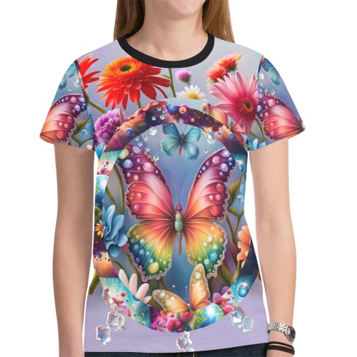 Flower Butterfly New All Over Print T-shirt for Women (Model T45)