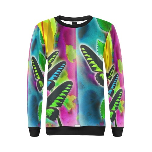 blue butterfly sweattop All Over Print Crewneck Sweatshirt for Women (Model H18)