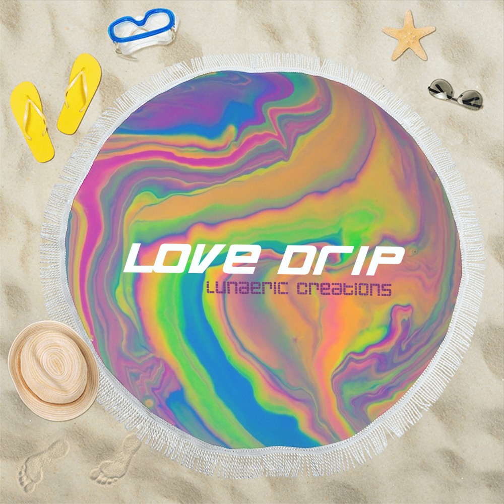 Love Drip Beach Blanket #4 Circular Beach Shawl 59"x 59"