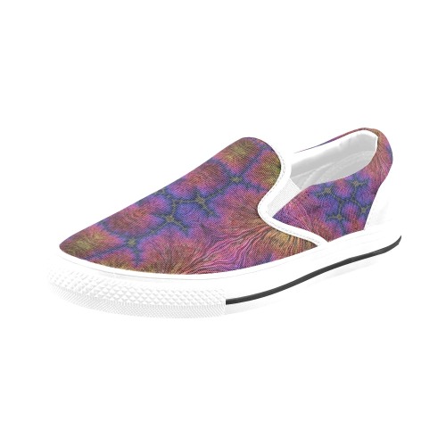 Wispy Rainbow Colored Feathers Fractal Abstract Women's Slip-on Canvas Shoes (Model 019)