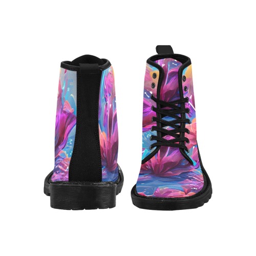 Water_Flower_TradingCard Martin Boots for Women (Black) (Model 1203H)