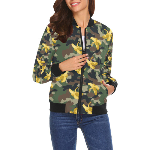 Military banana_dense All Over Print Bomber Jacket for Women (Model H19)