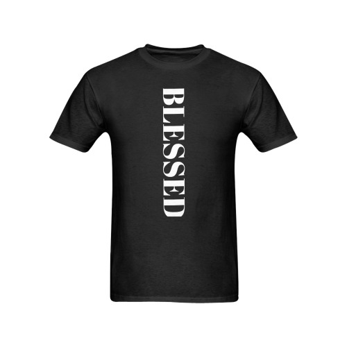 BLESSED Block Letters Black T-Shirt Men's T-Shirt in USA Size (Two Sides Printing)