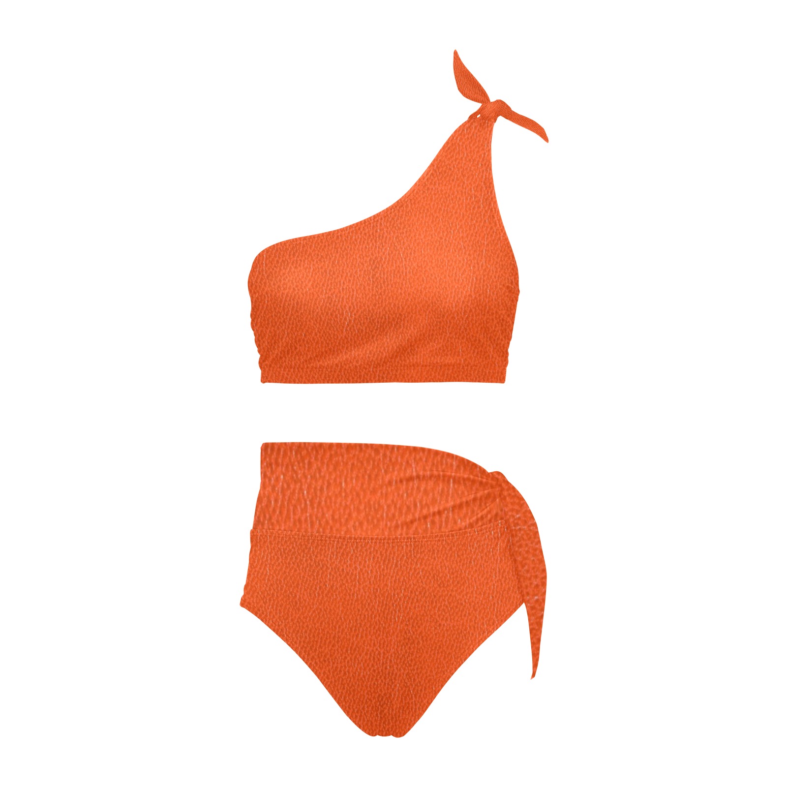 FAUX LEATHER BROWN 4 (2) High Waisted One Shoulder Bikini Set (Model S16)