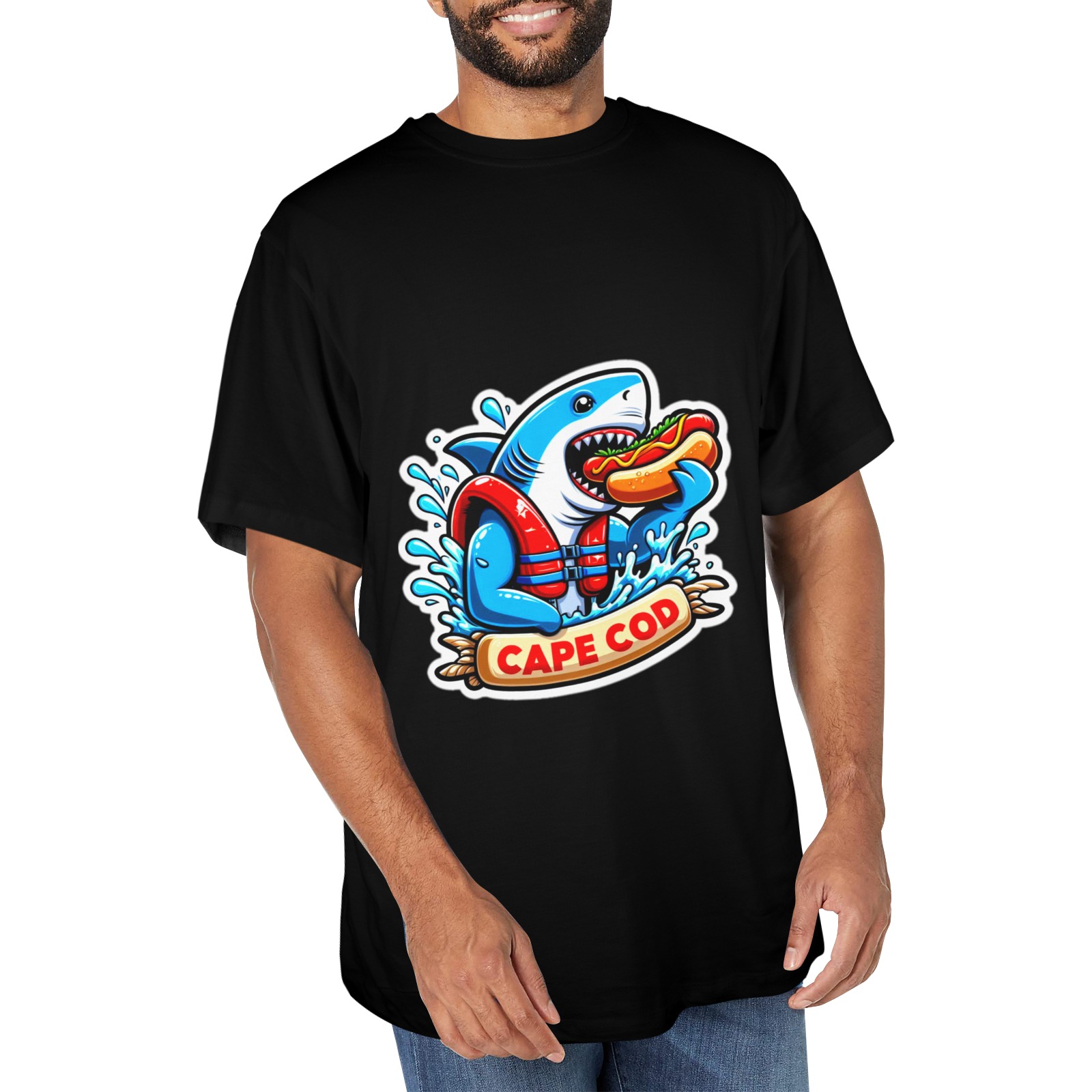 CAPE COD-GREAT WHITE EATING HOT DOG 2 Men's Glow in the Dark T-shirt (Two Sides Printing)