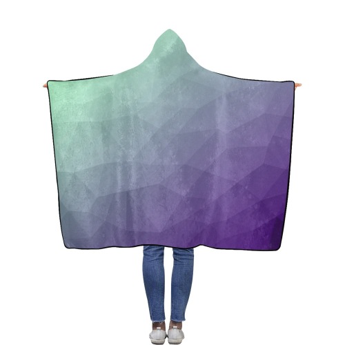 Purple green ombre gradient geometric mesh pattern Flannel Hooded Blanket 50''x60''