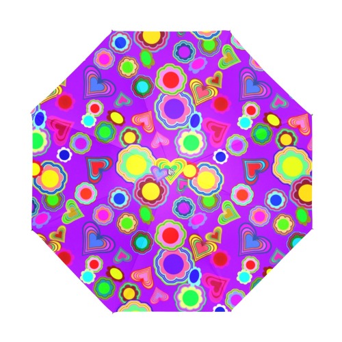 Groovy Hearts and Flowers Purple Anti-UV Foldable Umbrella (U08)