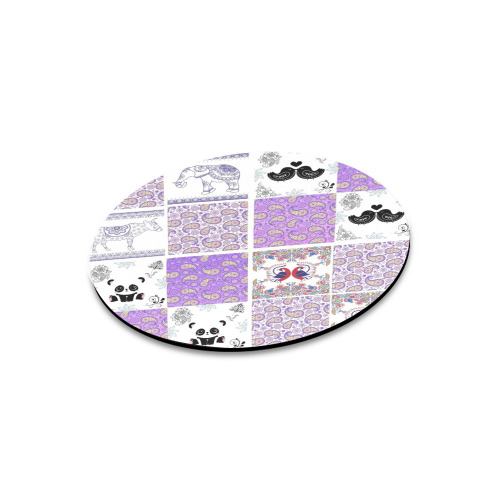 Purple Paisley Birds and Animals Patchwork Design Round Mousepad