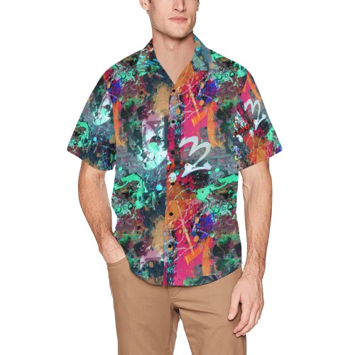 Graffiti and Paint Splatter Hawaiian Shirt with Chest Pocket (Model T58)