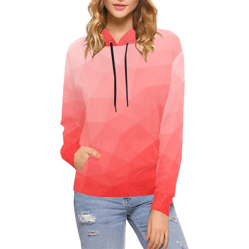 Red gradient geometric mesh pattern All Over Print Hoodie for Women (USA Size) (Model H13)