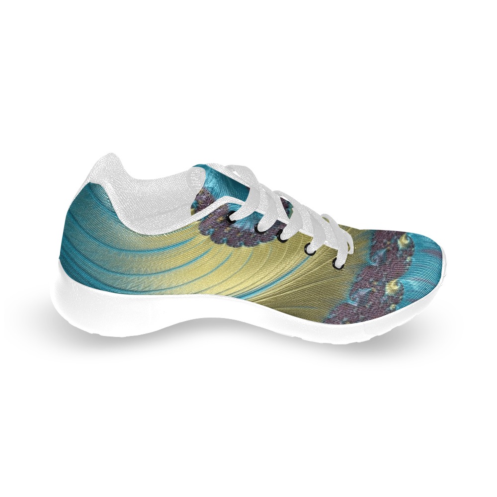 Turquoise and Gold Spiral Fractal Abstract Women’s Running Shoes (Model 020)