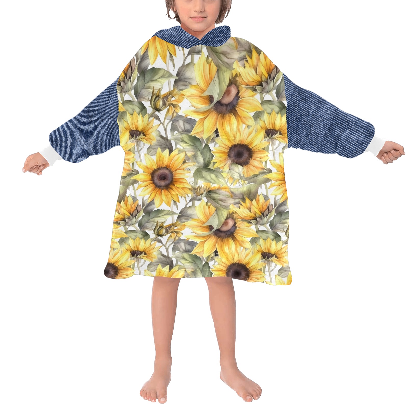 Kids Denim Sunflower Blanket Hoodie Blanket Hoodie for Kids