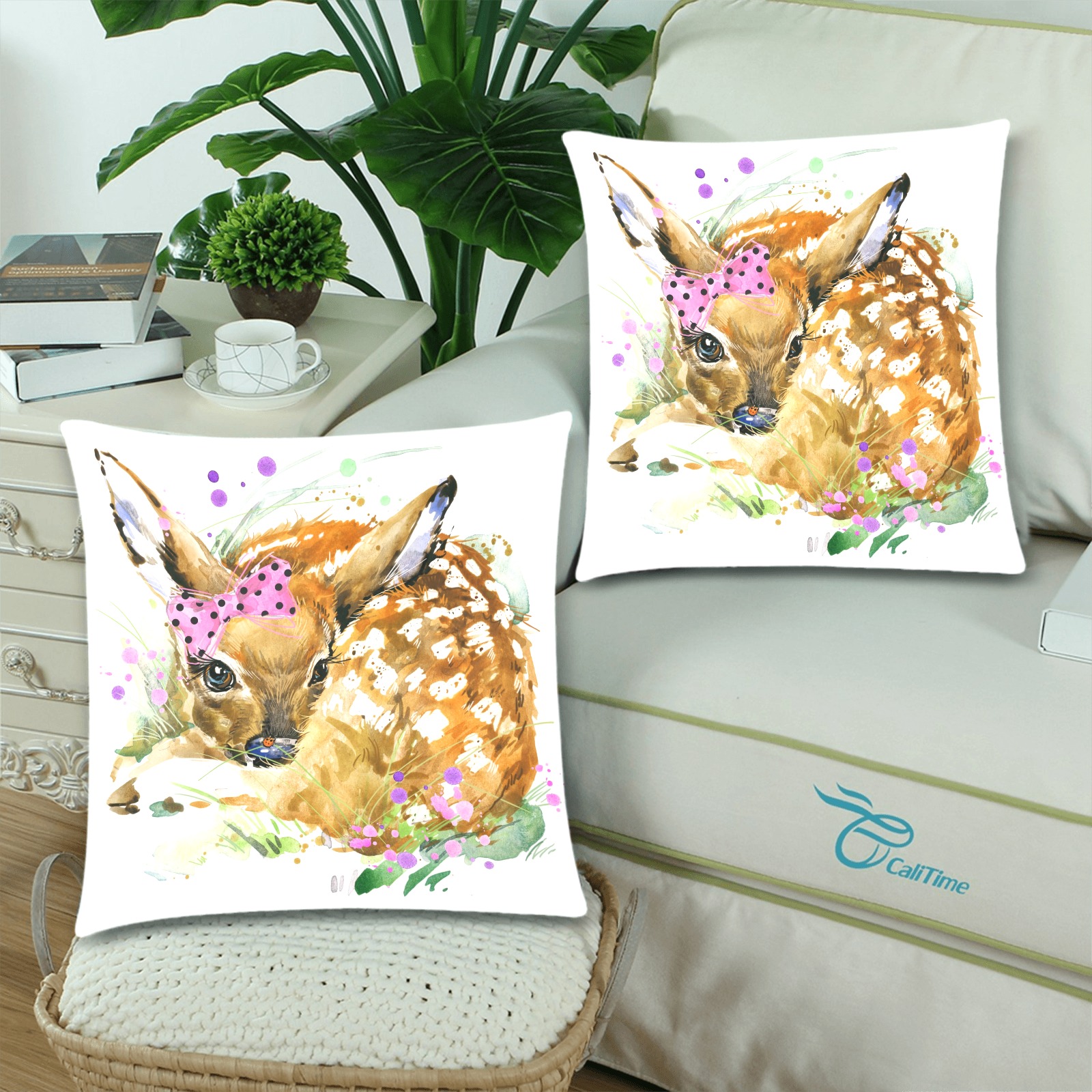 Fawn Print Custom Zippered Pillow Cases 18"x 18" (Twin Sides) (Set of 2)