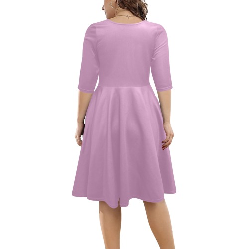 color mauve Half Sleeve Skater Dress (Model D61)