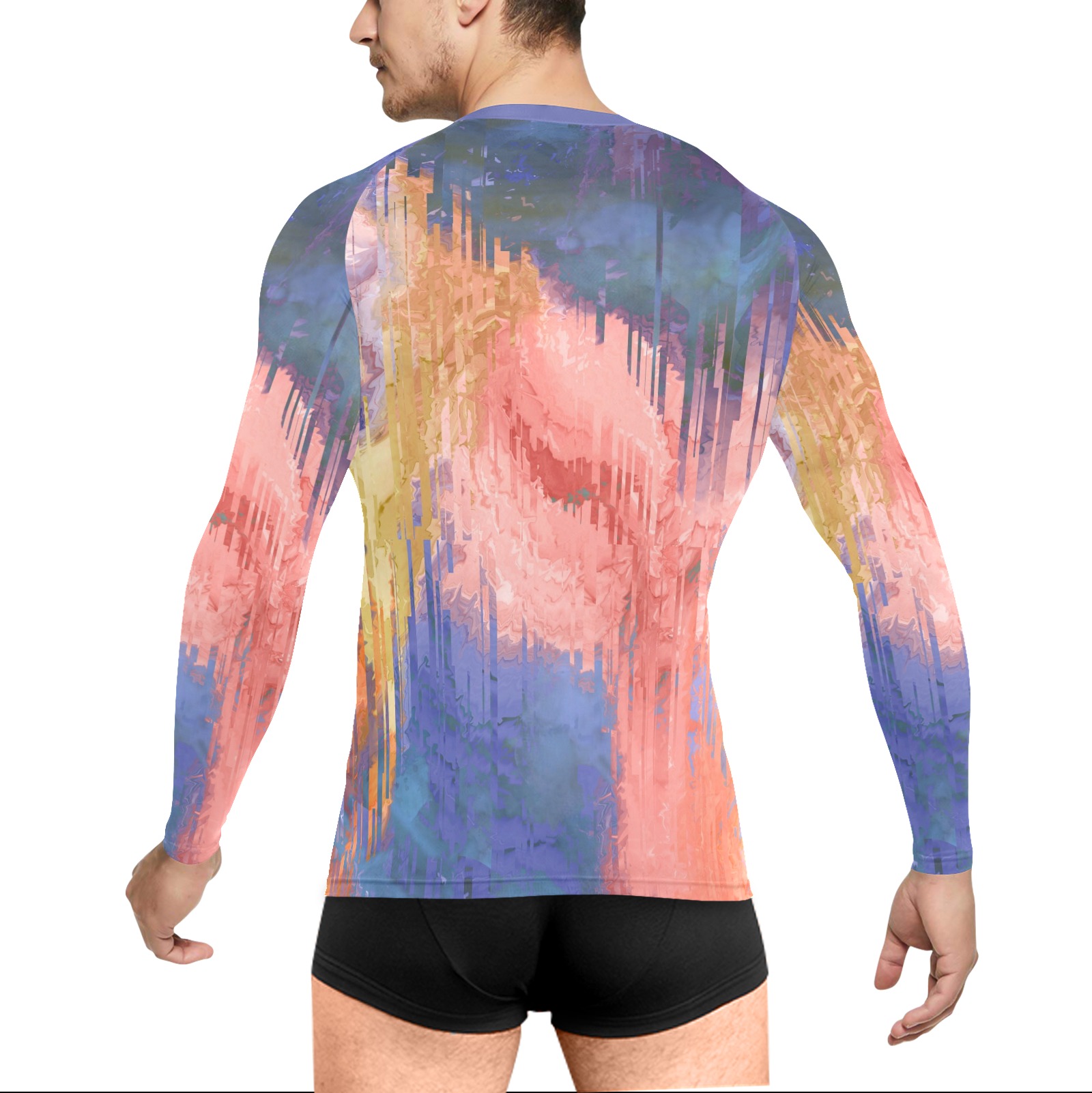 Modern pastel striped Men's Long Sleeve Swim Shirt (Model S39)