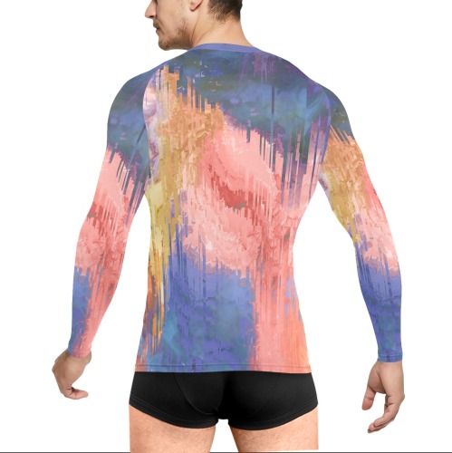 Modern pastel striped Men's Long Sleeve Swim Shirt (Model S39)
