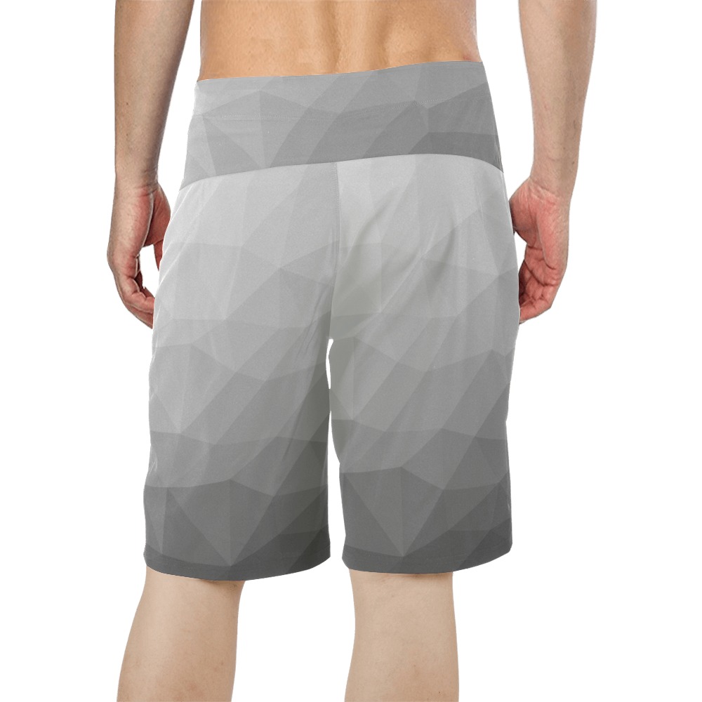 Grey Gradient Geometric Mesh Pattern Men's All Over Print Board Shorts (Model L16)