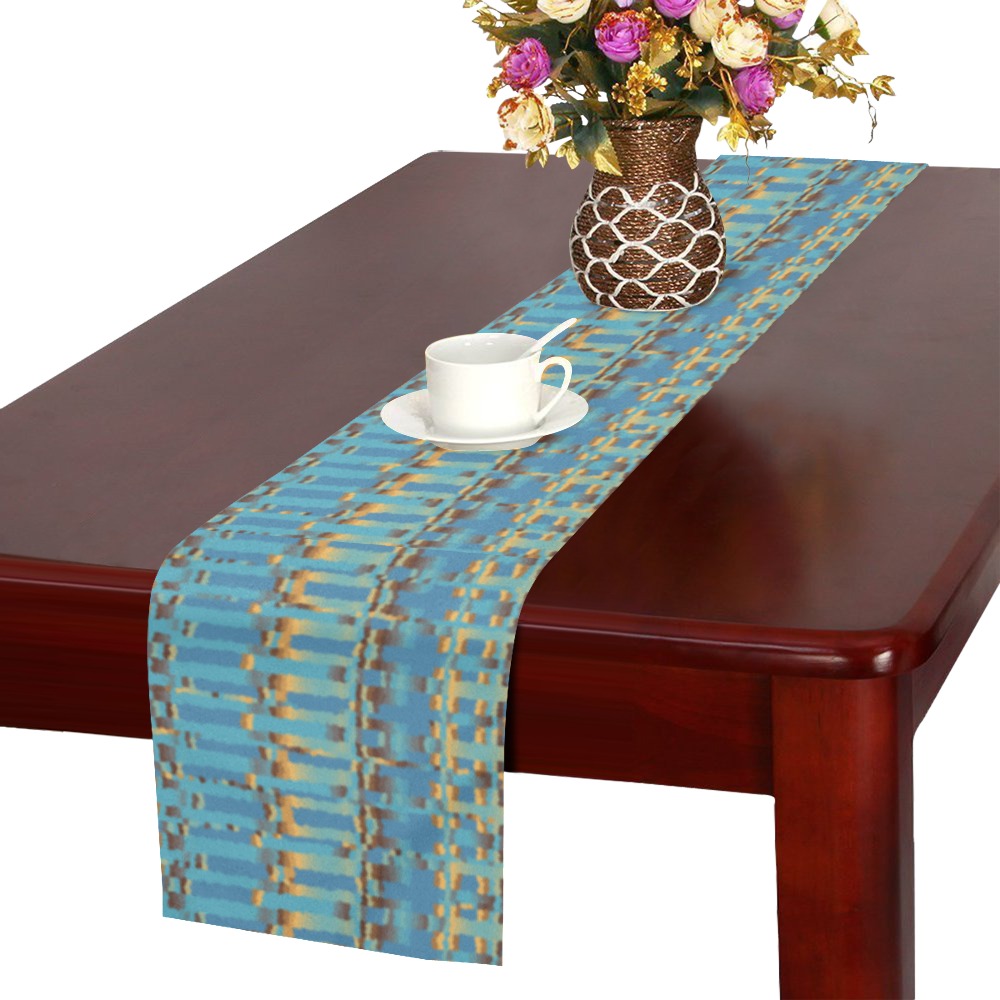 Blue and Golden Yellow Mosaic Pattern Table Runner 16x72 inch