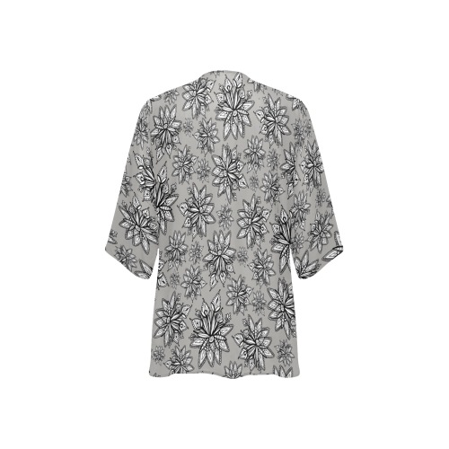 Creekside Floret pattern grey Women's Kimono Chiffon Cover Ups (Model H51)