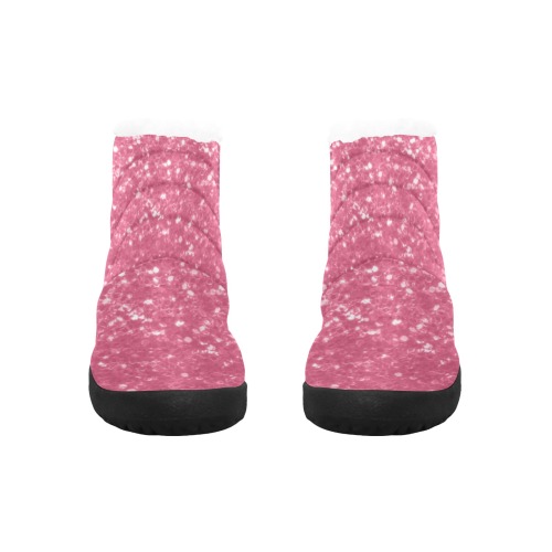 Magenta light pink red faux sparkles glitter Women's Cotton-Padded Shoes (Model 19291)