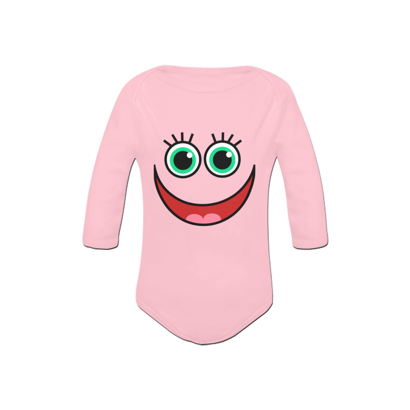 Don’t Worry Be Happy Cartoon Face Baby Powder Organic Long Sleeve One Piece (Model T27)