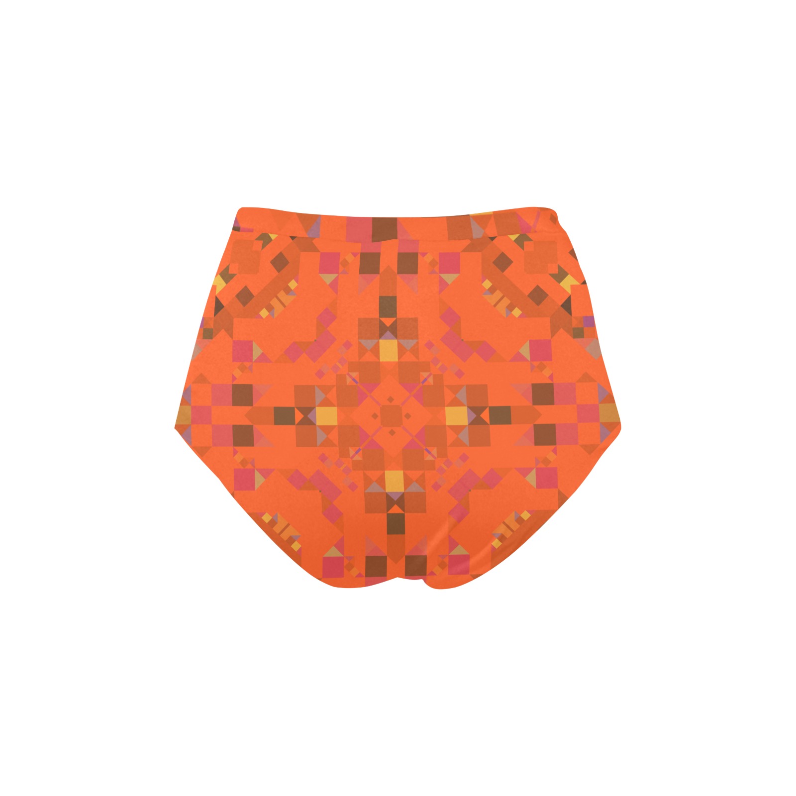 Orange Mosaic Geometric High-Waisted Bikini Bottom (Model S13)