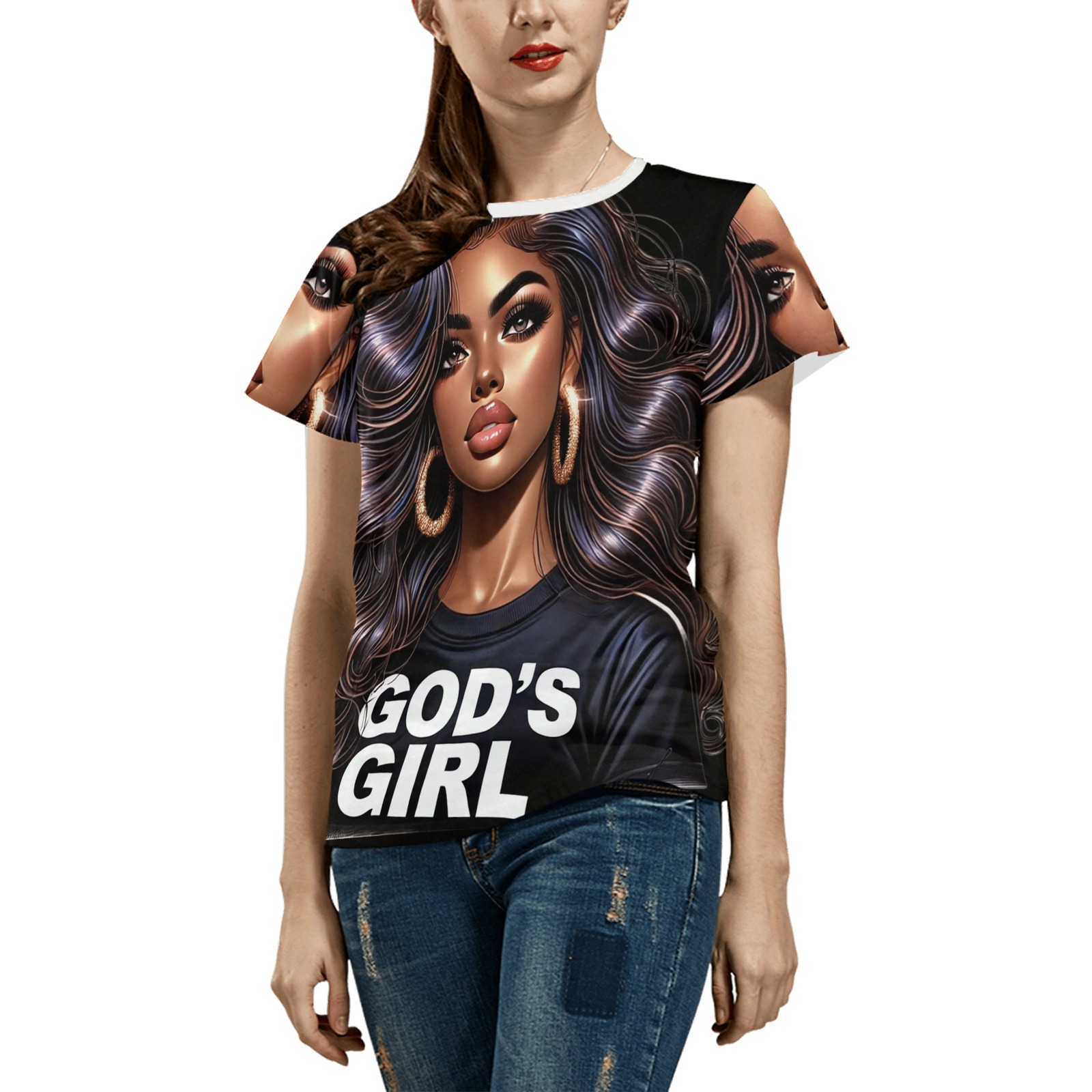 God's girlz T-shirt All Over Print T-Shirt for Women (Solid Color Neck) (Model T40)