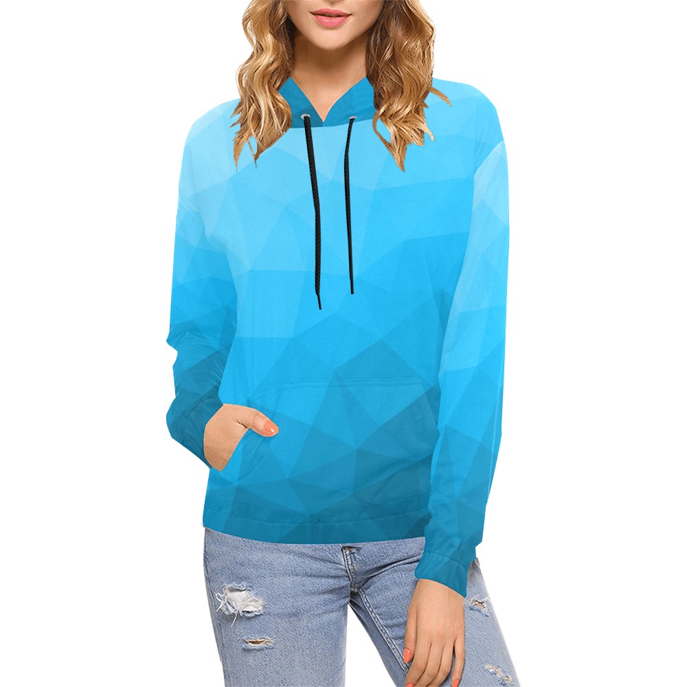 Cyan gradient geometric mesh pattern All Over Print Hoodie for Women (USA Size) (Model H13)