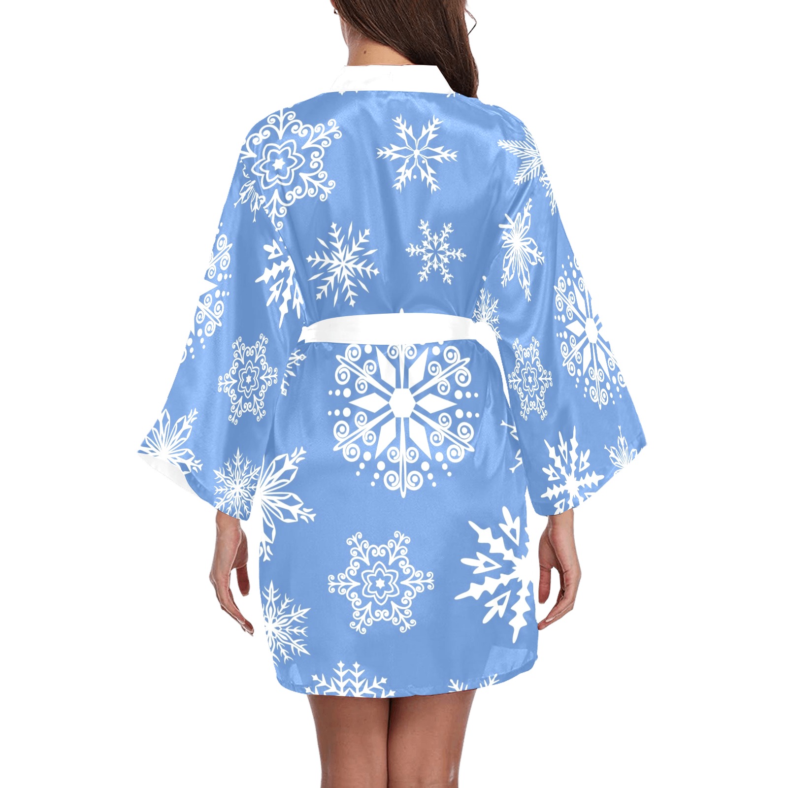 Snowflakes on Pastel Blue Long Sleeve Kimono Robe