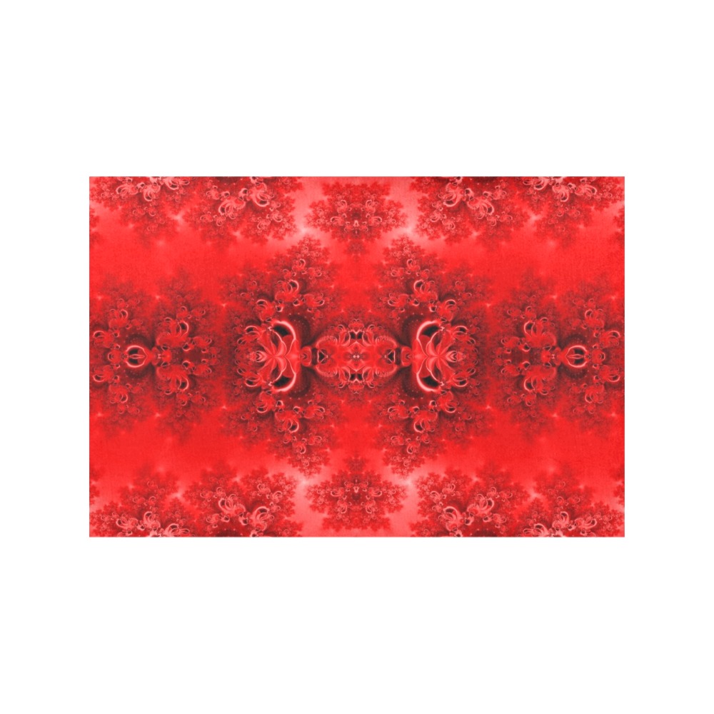 Fiery Red Rose Garden Frost Fractal Placemat 12’’ x 18’’ (Set of 6)