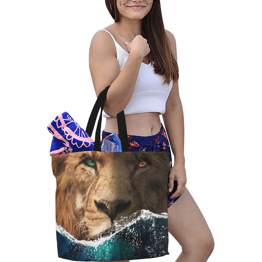 Lion behind the Ocean All Over Print Canvas Tote Bag/Large (Model 1699)