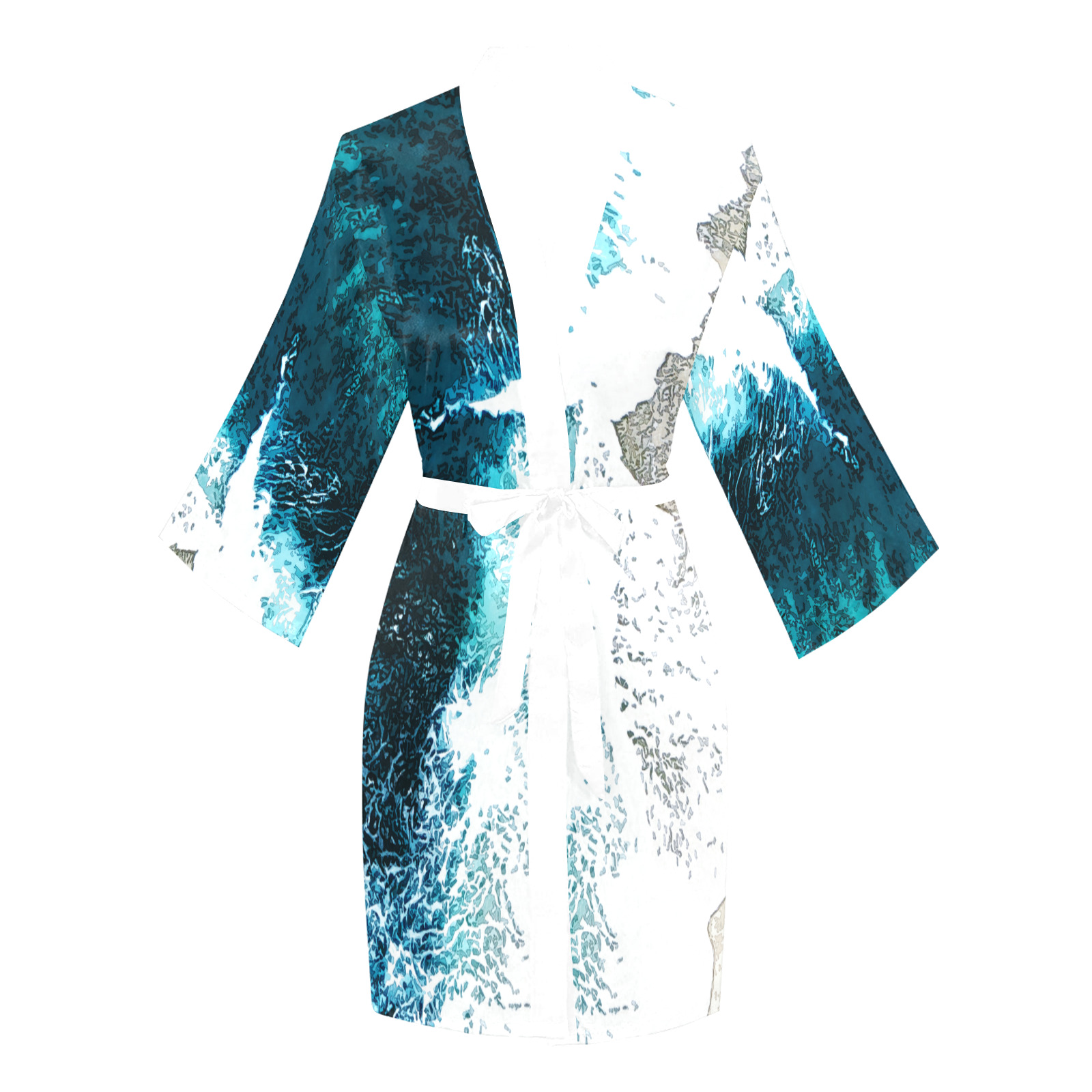 Ocean And Beach Long Sleeve Kimono Robe