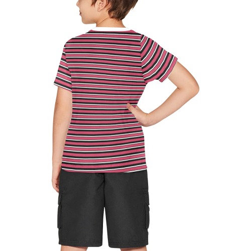 Magenta, Black and White Stripes Big Boys' All Over Print Crew Neck T-Shirt (Model T40-2)