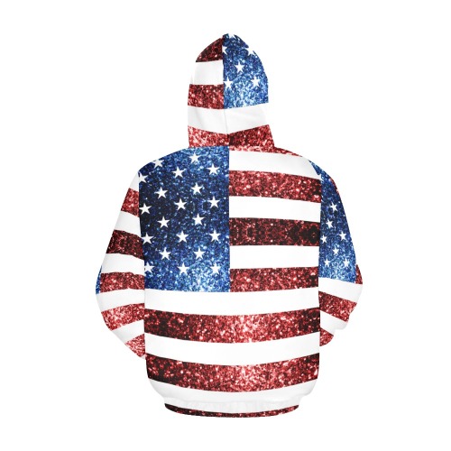 Sparkly USA flag America Red White Blue faux Sparkles patriotic bling 4th of July All Over Print Hoodie for Women (USA Size) (Model H13)
