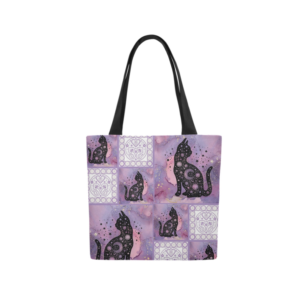 Purple Cosmic Cats Patchwork Pattern Canvas Tote Bag (Model 1657)