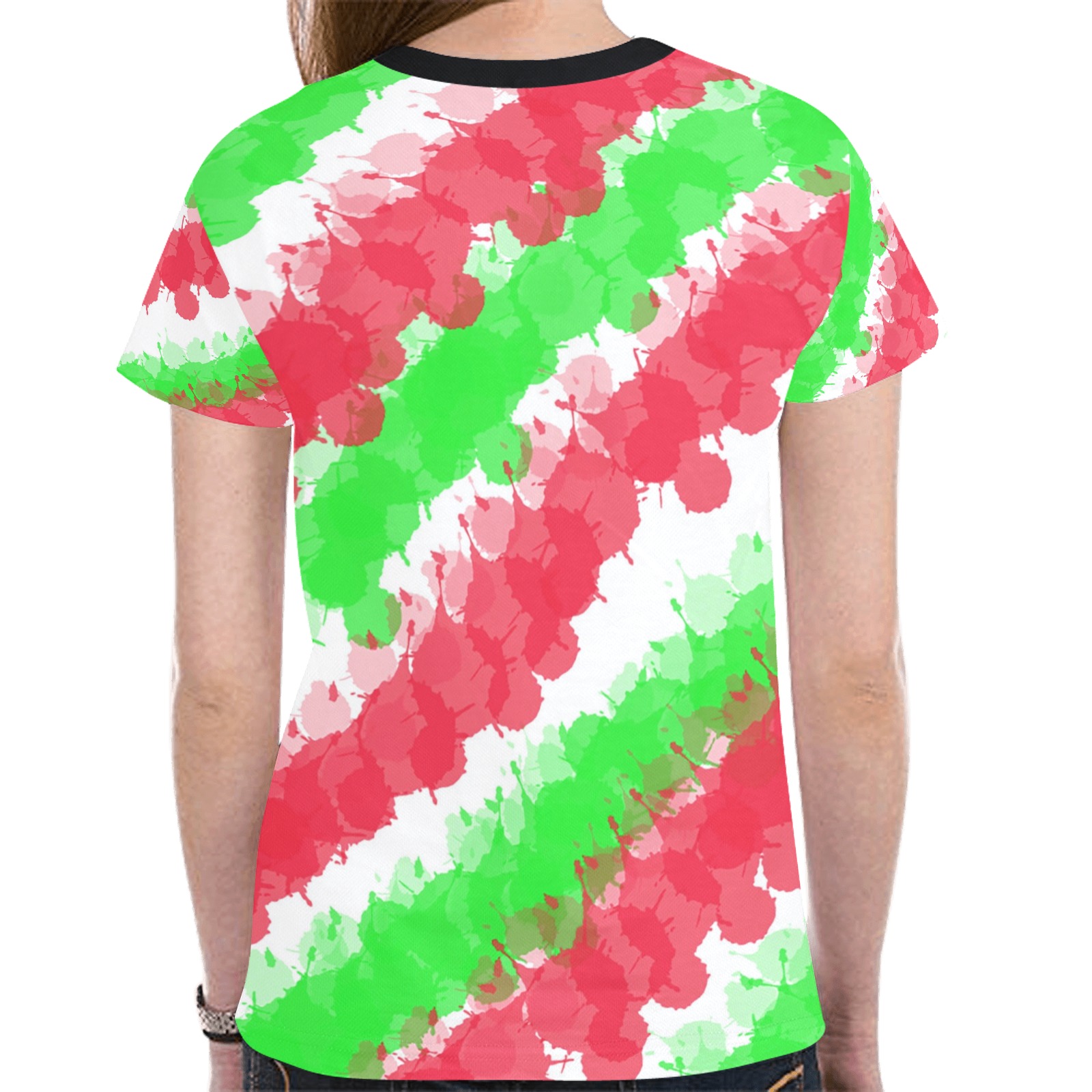 Red & Green Bright Splatter New All Over Print T-shirt for Women (Model T45)