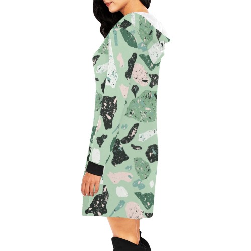 Pattern terrazzo monochrome_01 All Over Print Hoodie Mini Dress (Model H27)