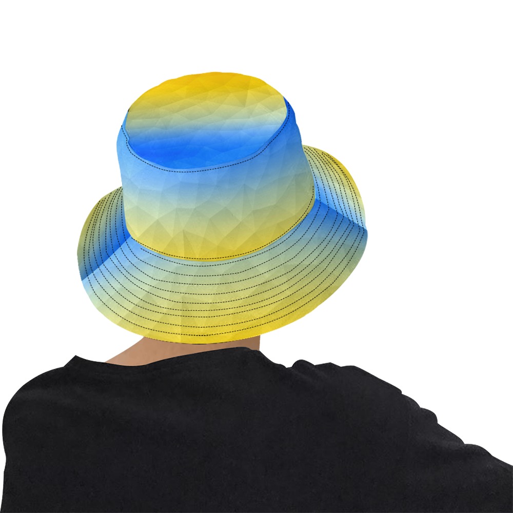 Ukraine yellow blue geometric mesh pattern All Over Print Bucket Hat for Men