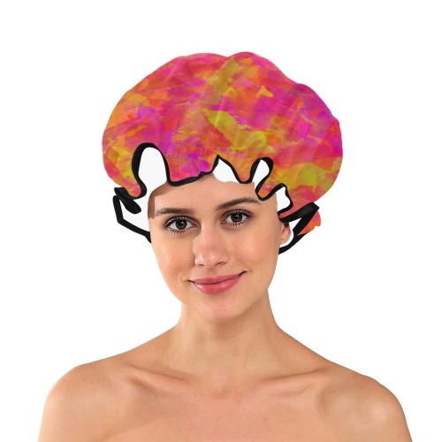 Yellow Red Damask Shower Cap