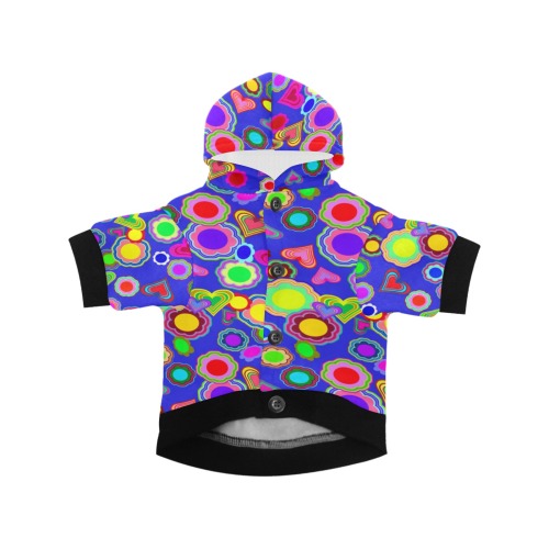 Groovy Hearts and Flowers Blue Pet Dog Hoodie