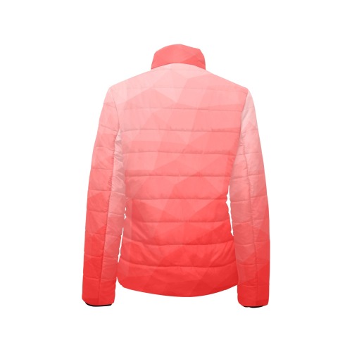 Red gradient geometric mesh pattern Women's Stand Collar Padded Jacket (Model H41)