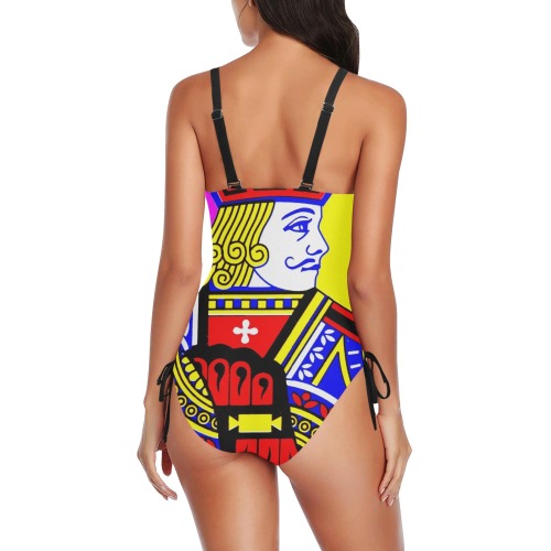 JACK OF SPADES (POPART COLOURS) Drawstring Side One-Piece Swimsuit (Model S14)