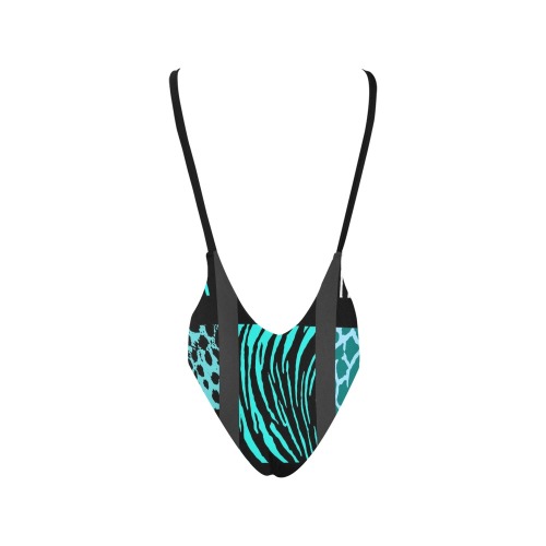 Teal Mixed Animal Print Sexy Low Back One-Piece Swimsuit (Model S09)