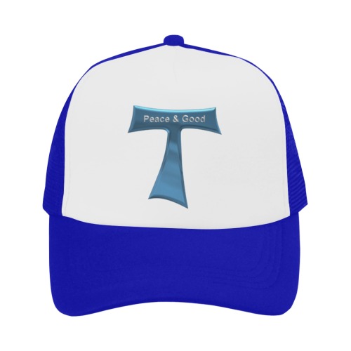 Franciscan Tau Cross Peace and Good  Blue Metallic Trucker Hat
