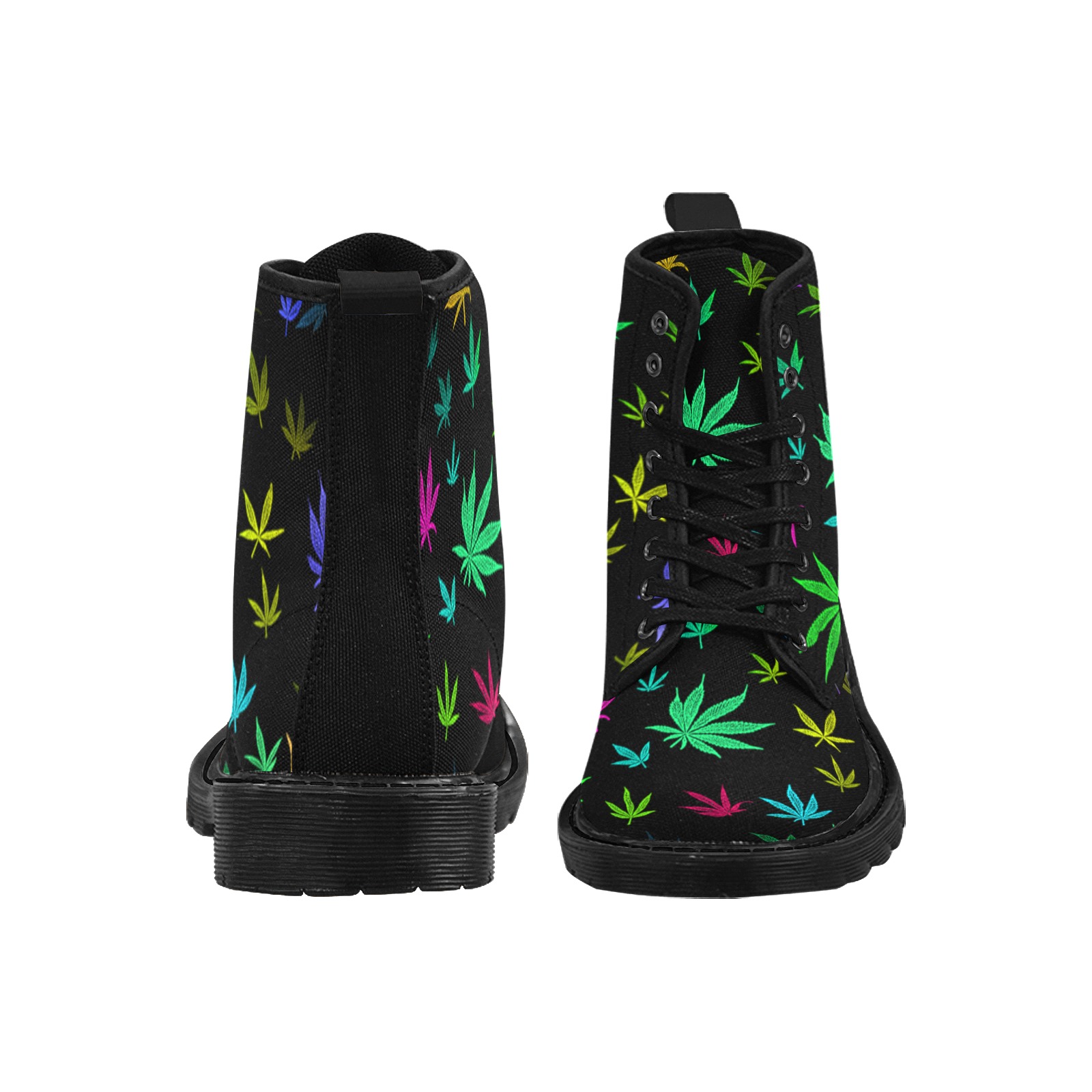Rainbow Pot Leaves Martin Boots for Women (Black) (Model 1203H)