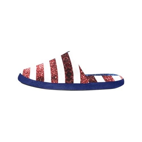 Sparkly USA flag America Red White Blue faux Sparkles patriotic bling 4th of July Men's Cotton Slippers (Model 0601)