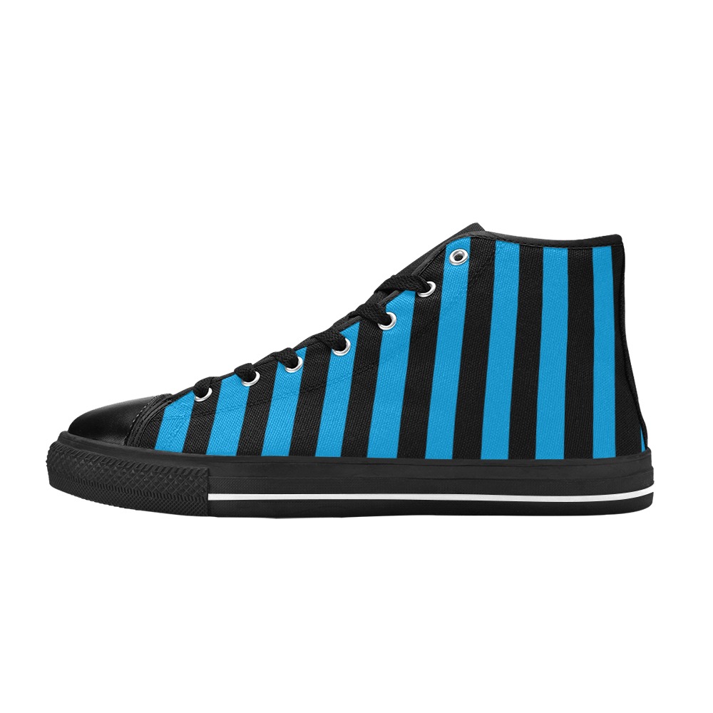Blue and Black Stripes Men’s Classic High Top Canvas Shoes (Model 017)