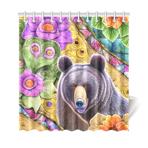 Boho Bear Simulated Quilt Artwork Shower Curtain 69"x72"