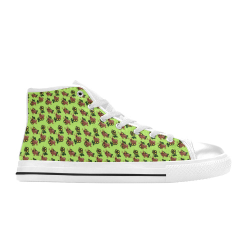 cute deer pattern green High Top Canvas Shoes for Kid (Model 017)